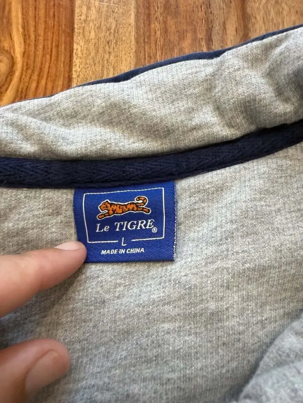 Le Tigre Men's Large Gray Navy Quarter Zip Pullover Sweatshirt